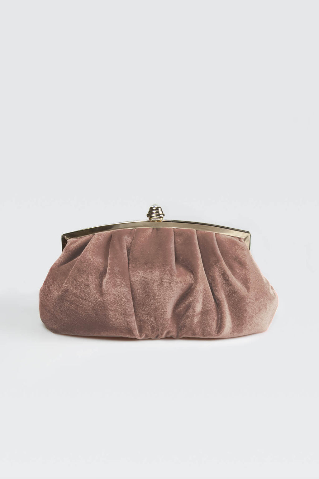 Pleated Washed Velvet Top-Frame Clutch in Rose Taupe