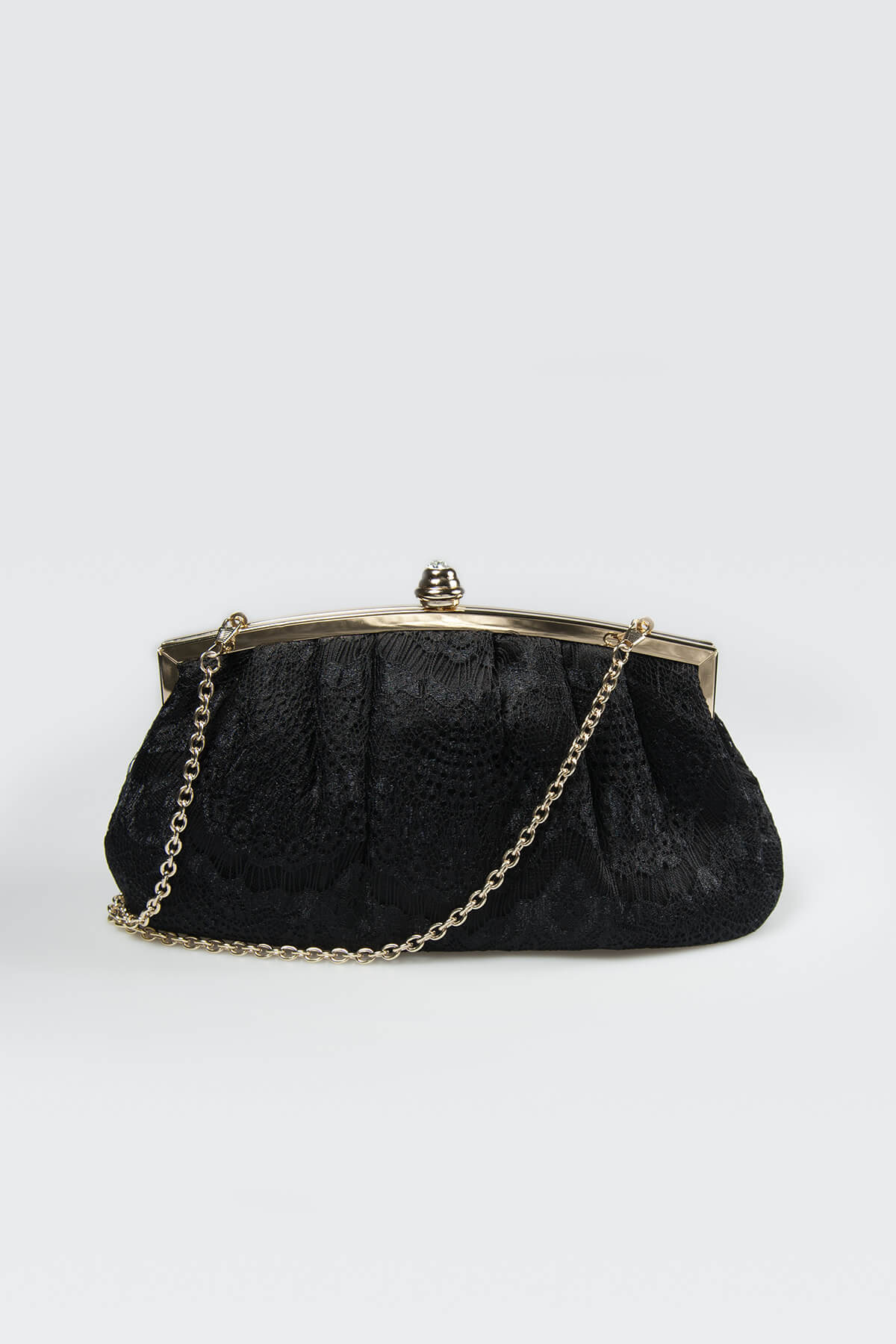 Pleated Lace Top-Frame Clutch