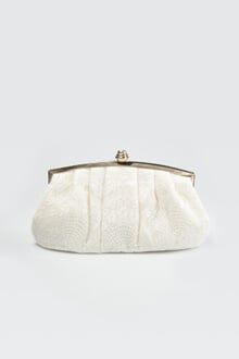 Pleated Cut Velvet Top-Frame Clutch in Ivory