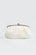 Pleated Cut Velvet Top-Frame Clutch in Ivory