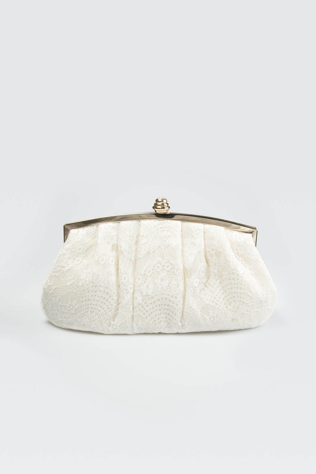 Pleated Cut Velvet Top-Frame Clutch in Ivory
