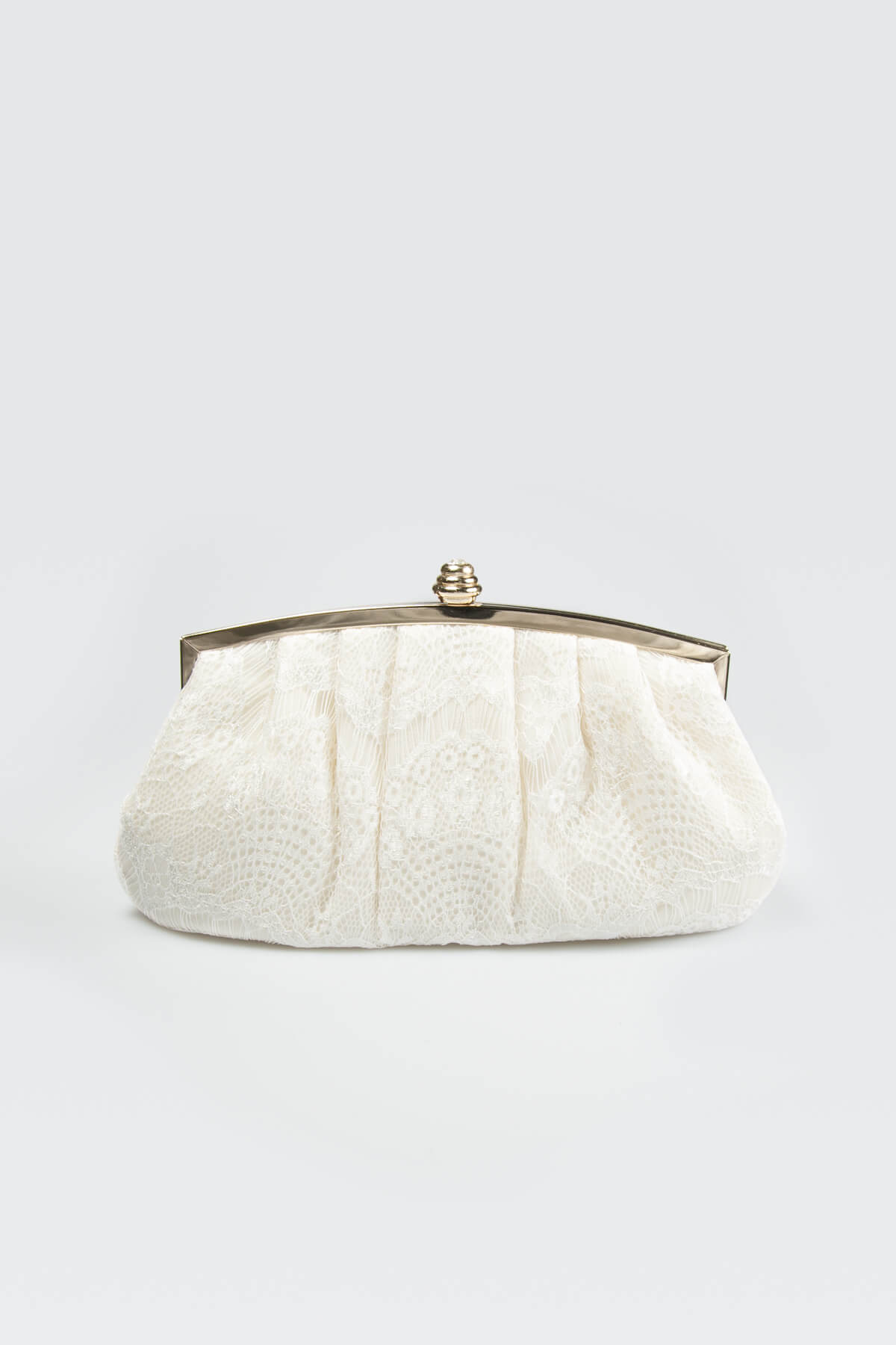 Pleated Cut Velvet Top-Frame Clutch in Ivory