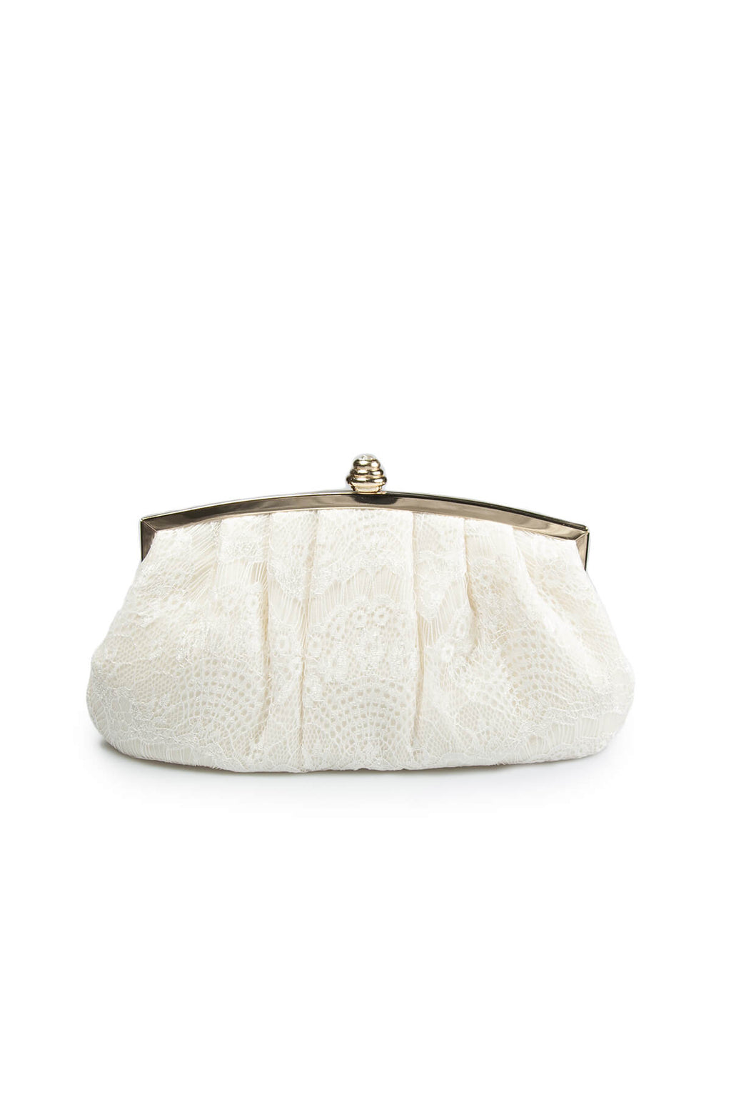 Pleated Cut Velvet Top-Frame Clutch in Ivory
