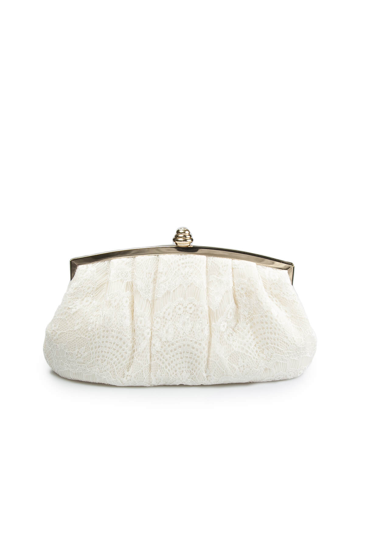 Pleated Cut Velvet Top-Frame Clutch in Ivory