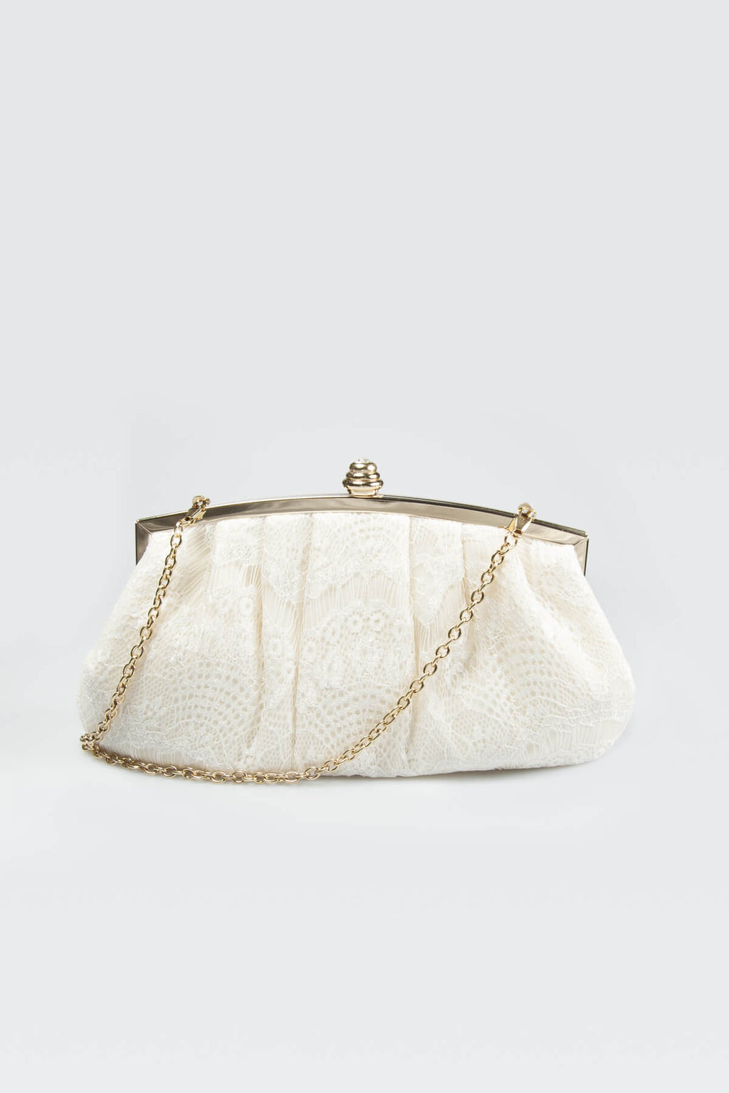 Pleated Cut Velvet Top-Frame Clutch in Ivory