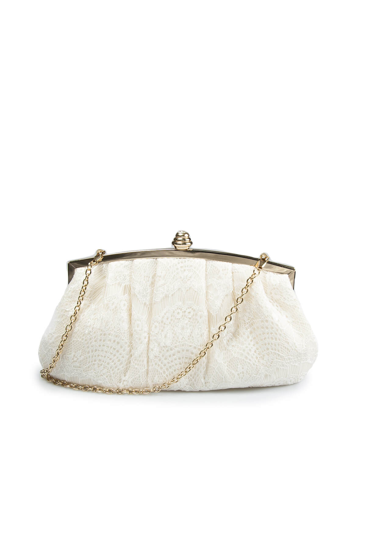 Pleated Cut Velvet Top-Frame Clutch in Ivory