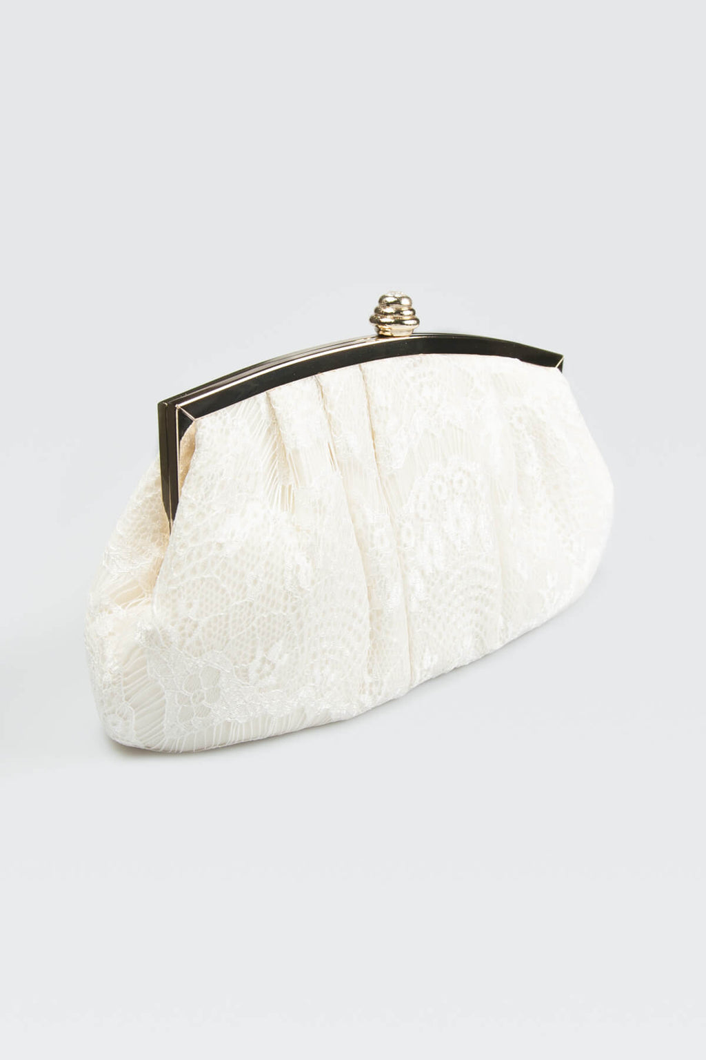 Pleated Cut Velvet Top-Frame Clutch in Ivory