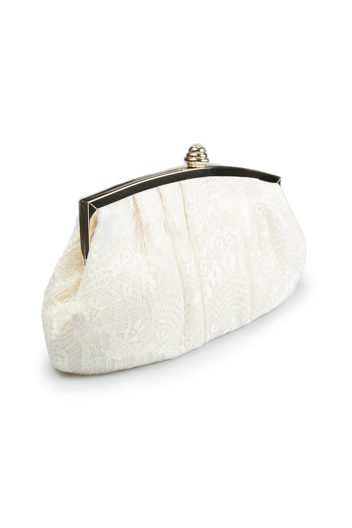 Pleated Cut Velvet Top-Frame Clutch in Ivory