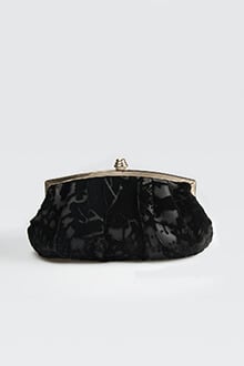 Pleated Cut Velvet Top-Frame Clutch in Black
