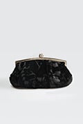 Pleated Cut Velvet Top-Frame Clutch in Black