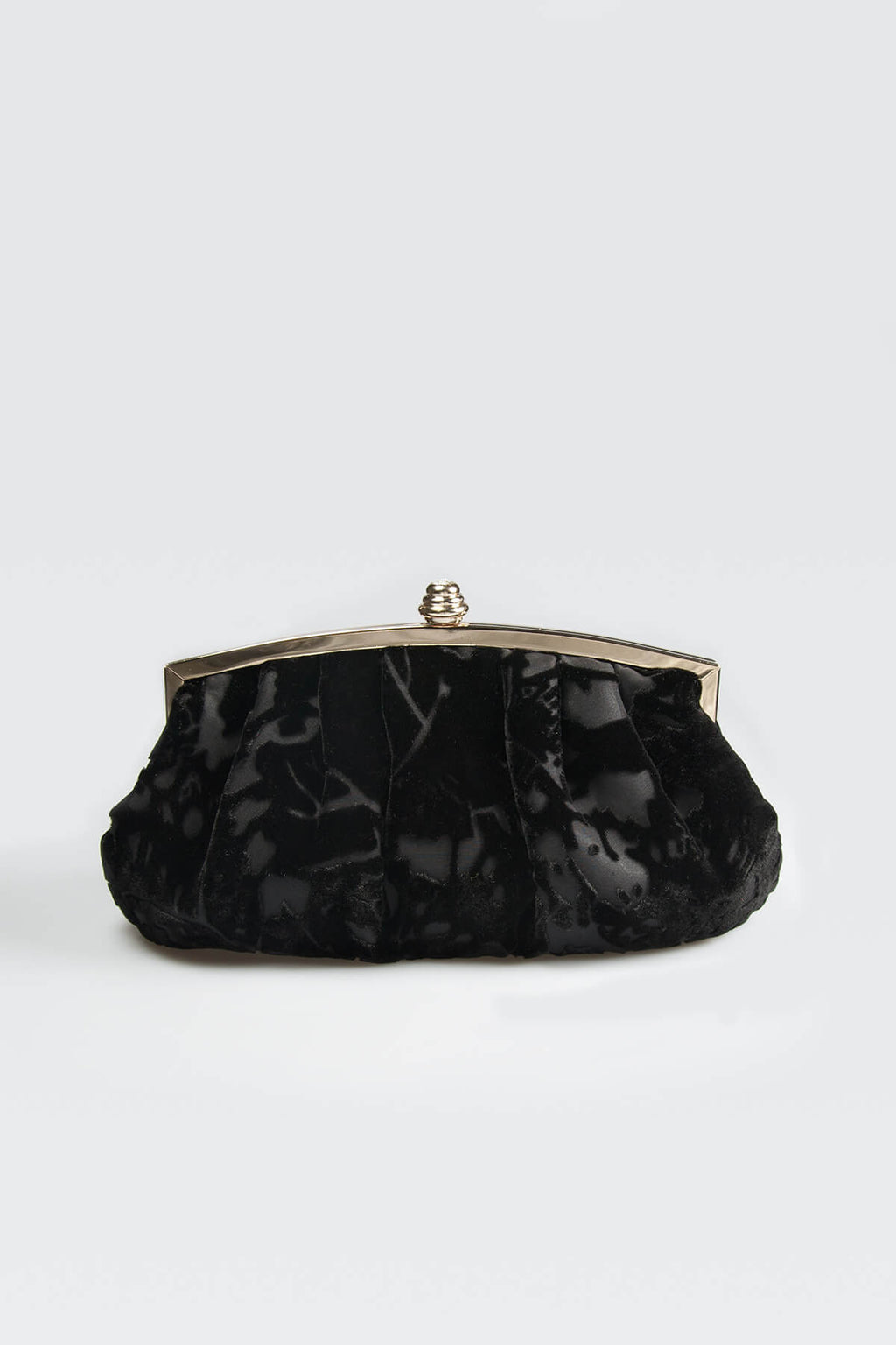 Pleated Cut Velvet Top-Frame Clutch in Black