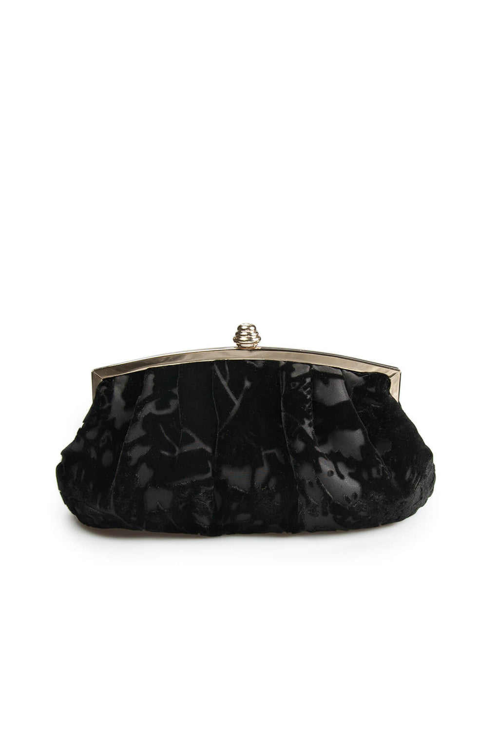 Pleated Cut Velvet Top-Frame Clutch in Black