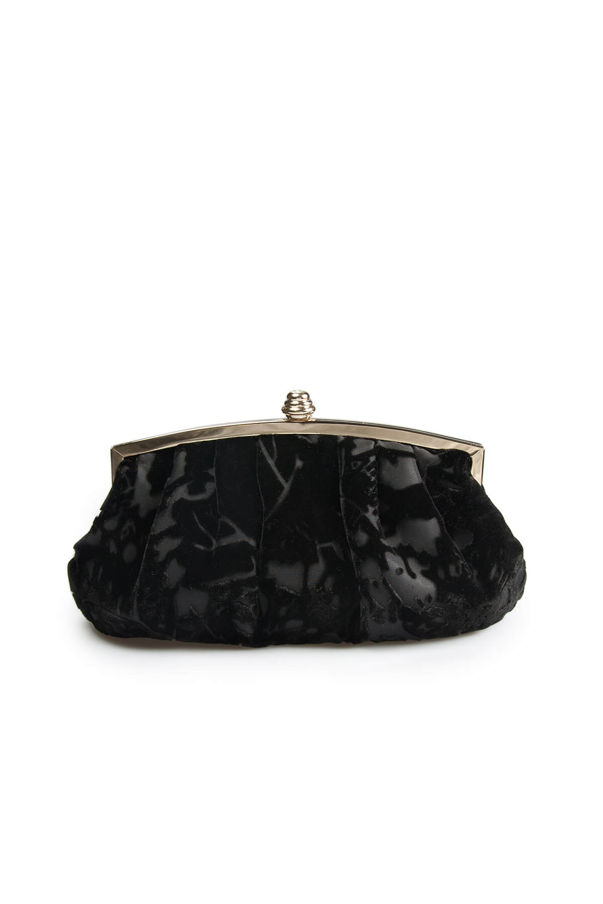 Pleated Cut Velvet Top-Frame Clutch in Black