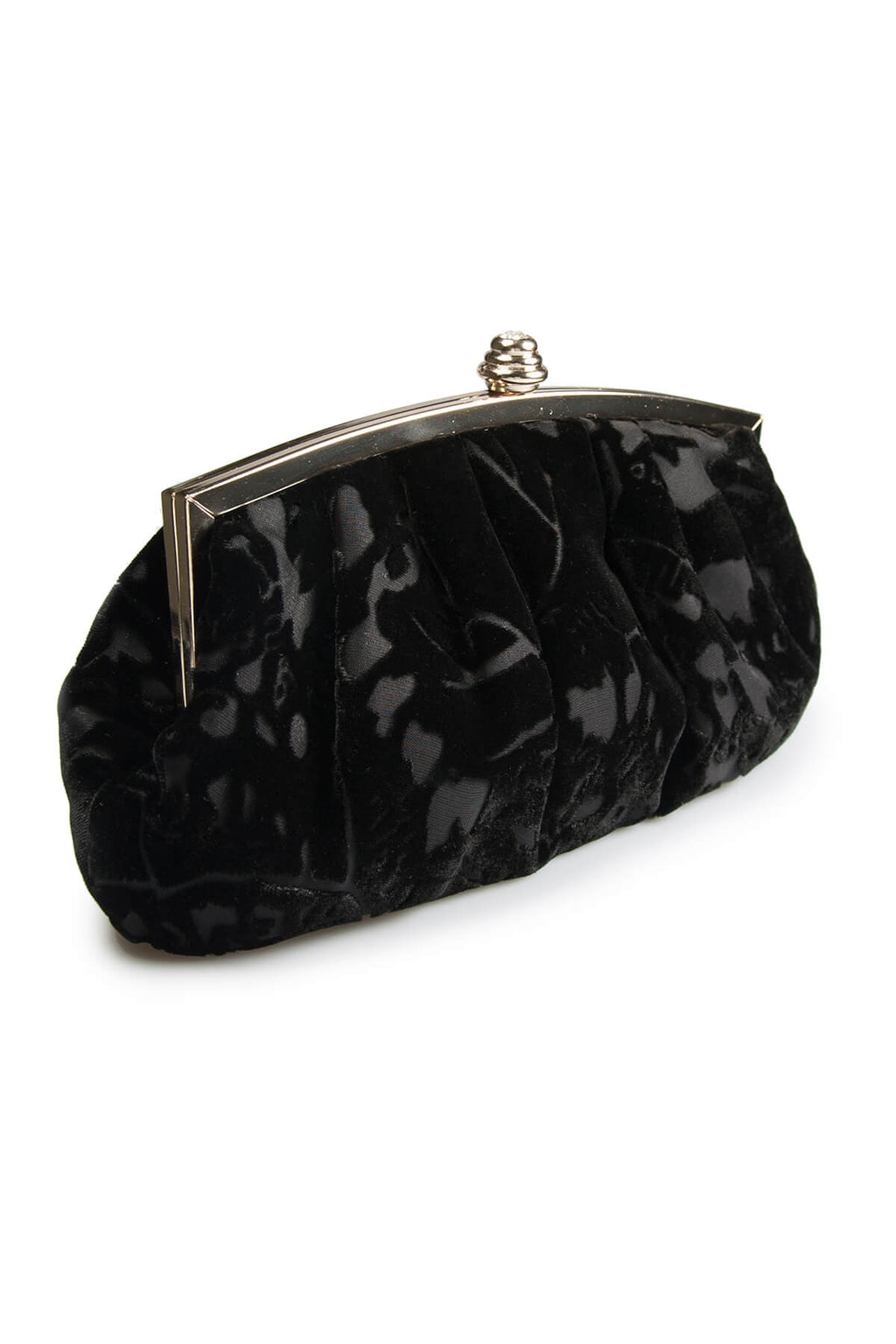 Pleated Cut Velvet Top-Frame Clutch in Black
