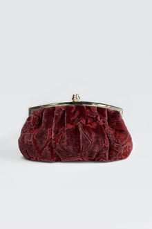 Pleated Cut Velvet Top-Frame Clutch in Carmine