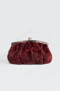 Pleated Cut Velvet Top-Frame Clutch in Carmine