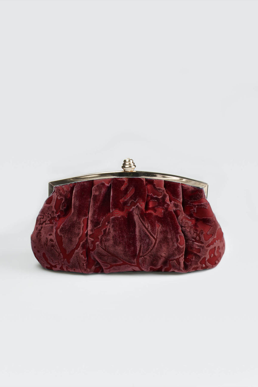 Pleated Cut Velvet Top-Frame Clutch in Carmine