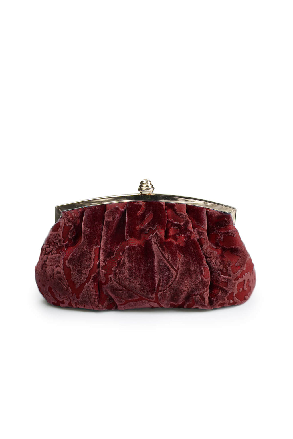 Pleated Cut Velvet Top-Frame Clutch in Carmine