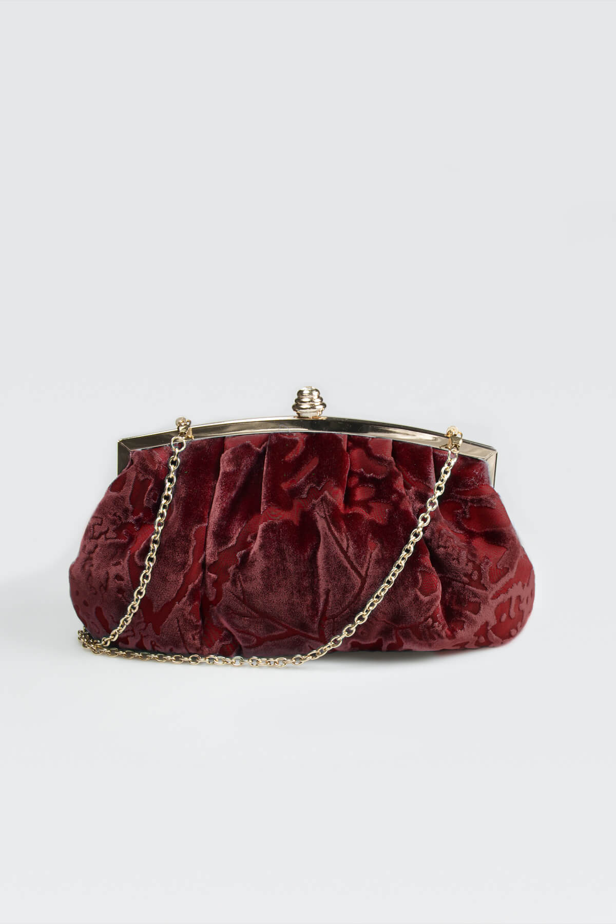 Pleated Cut Velvet Top-Frame Clutch in Carmine