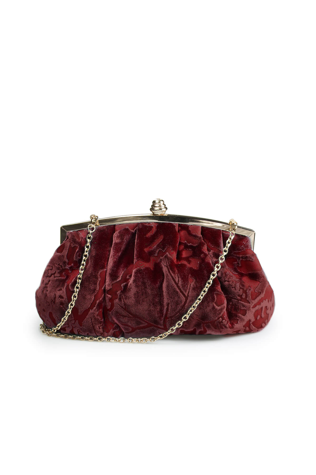 Pleated Cut Velvet Top-Frame Clutch in Carmine