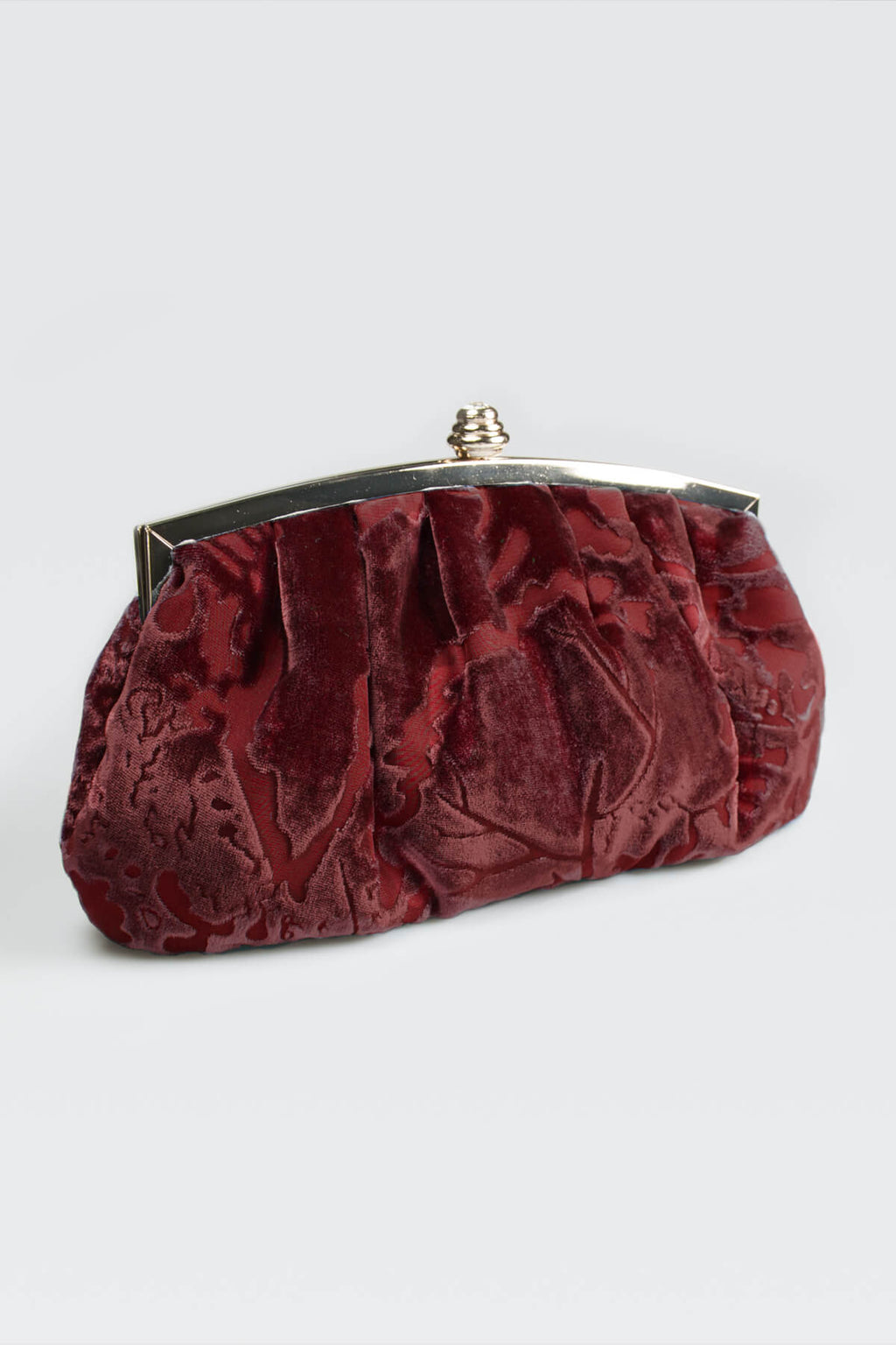 Pleated Cut Velvet Top-Frame Clutch in Carmine