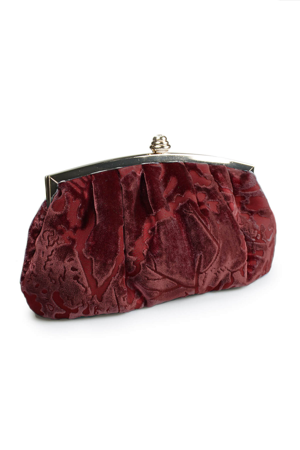 Pleated Cut Velvet Top-Frame Clutch in Carmine