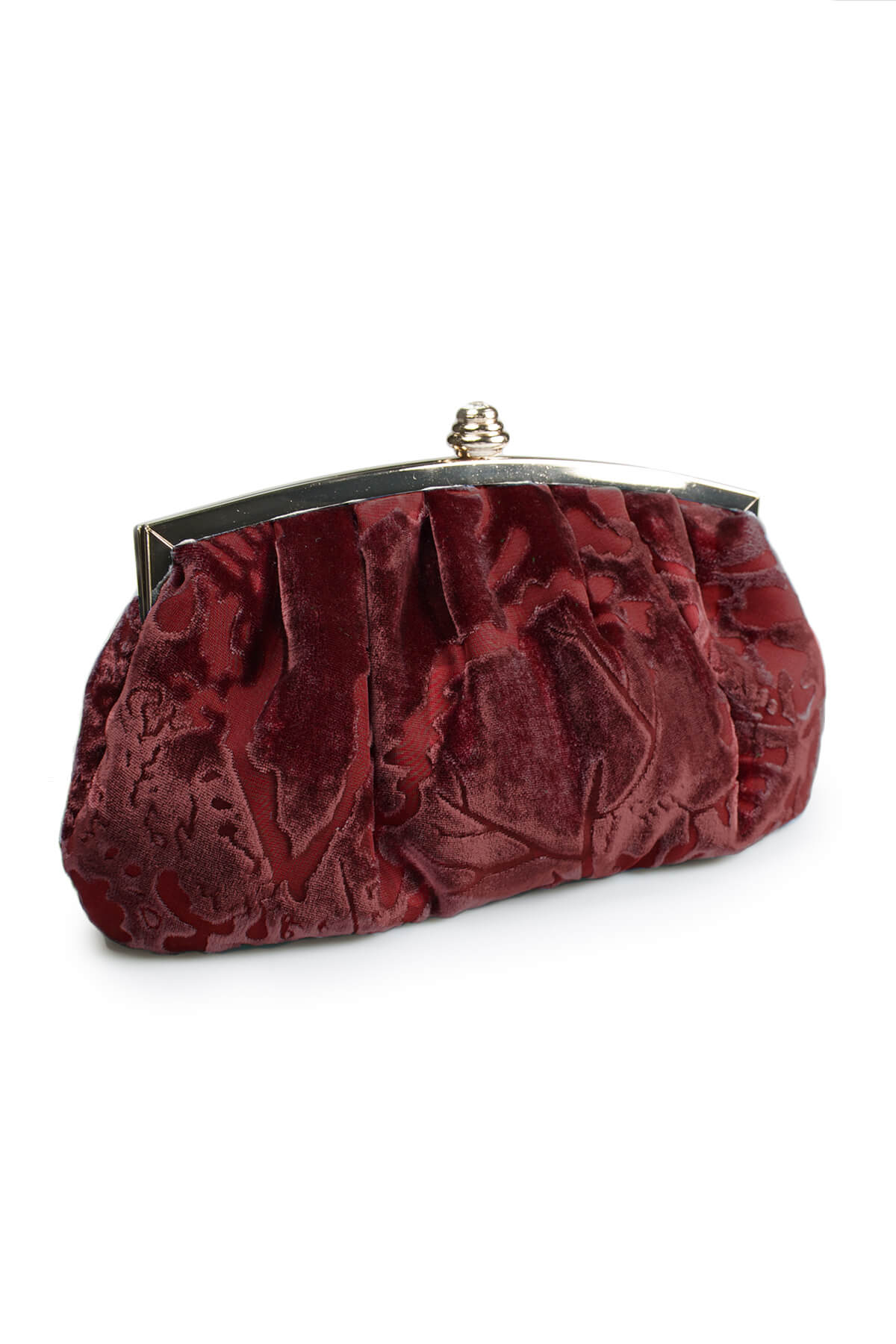 Pleated Cut Velvet Top-Frame Clutch in Carmine