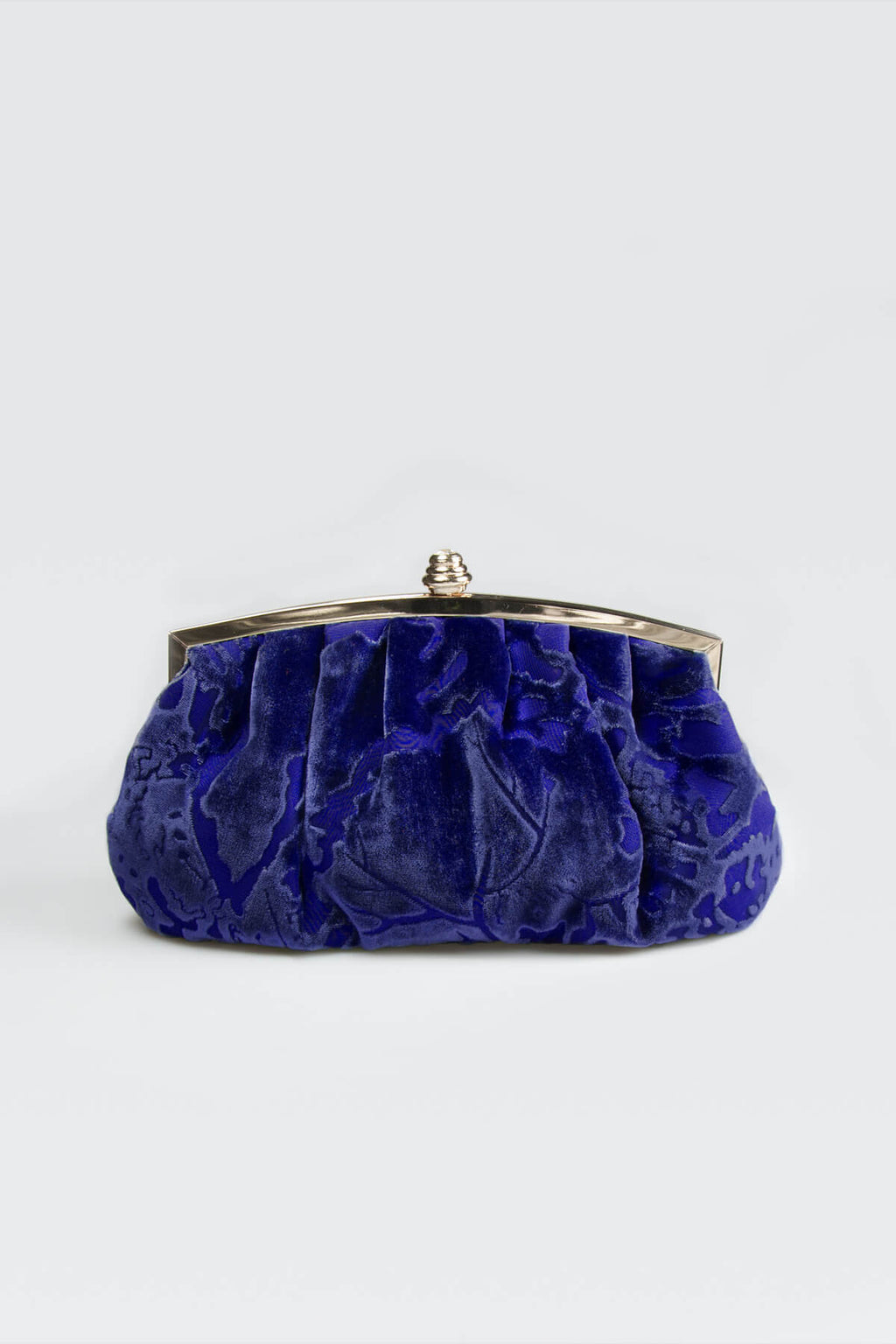 Pleated Cut Velvet Top-Frame Clutch in Jewel
