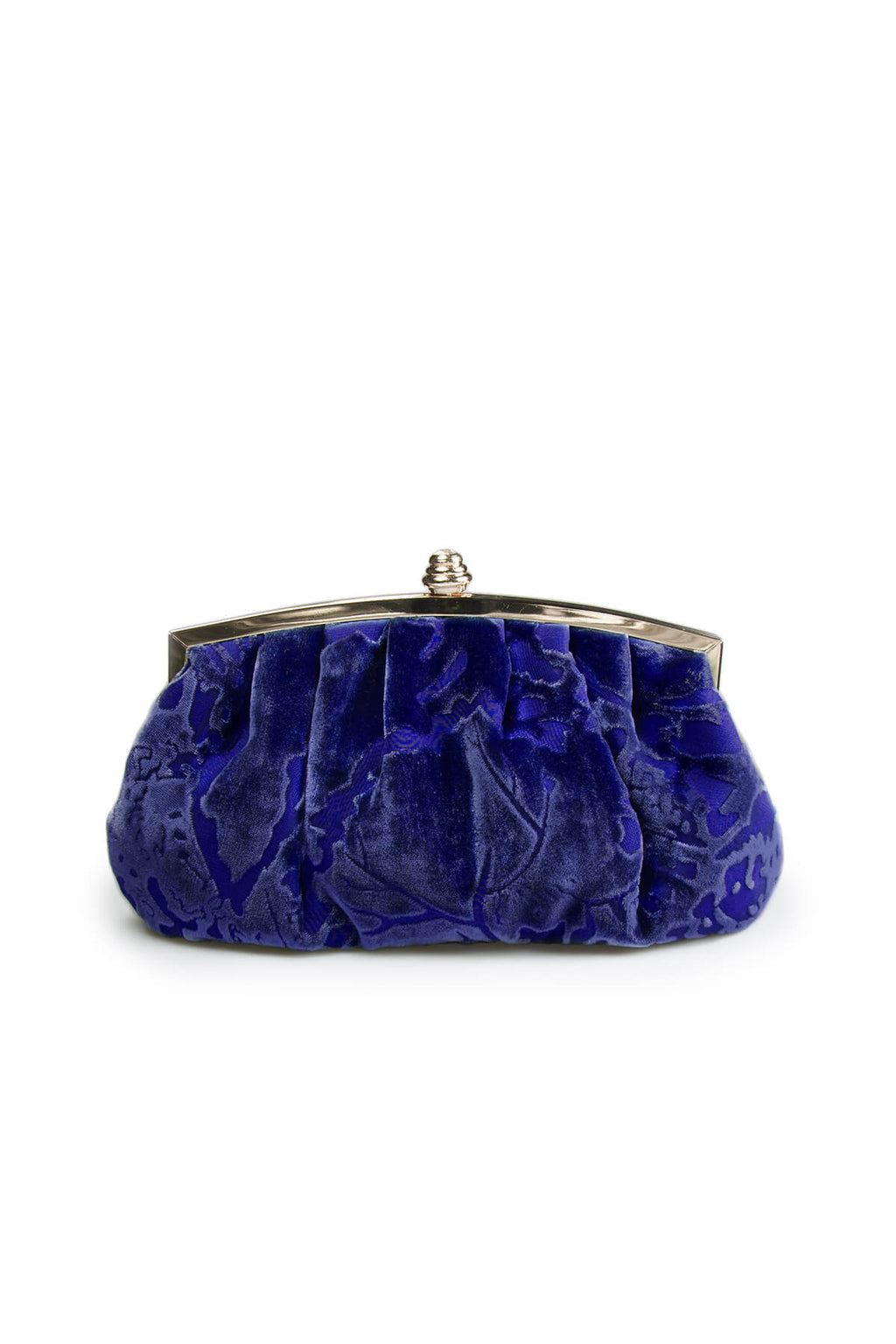 Pleated Cut Velvet Top-Frame Clutch in Jewel