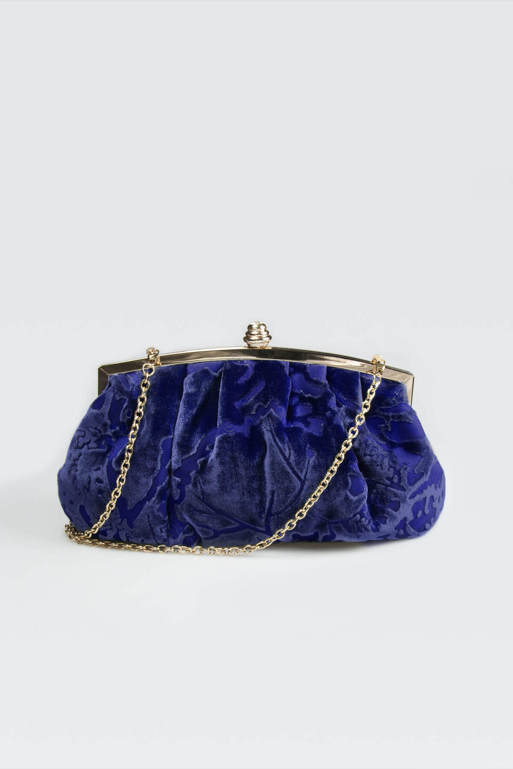 Pleated Cut Velvet Top-Frame Clutch in Jewel