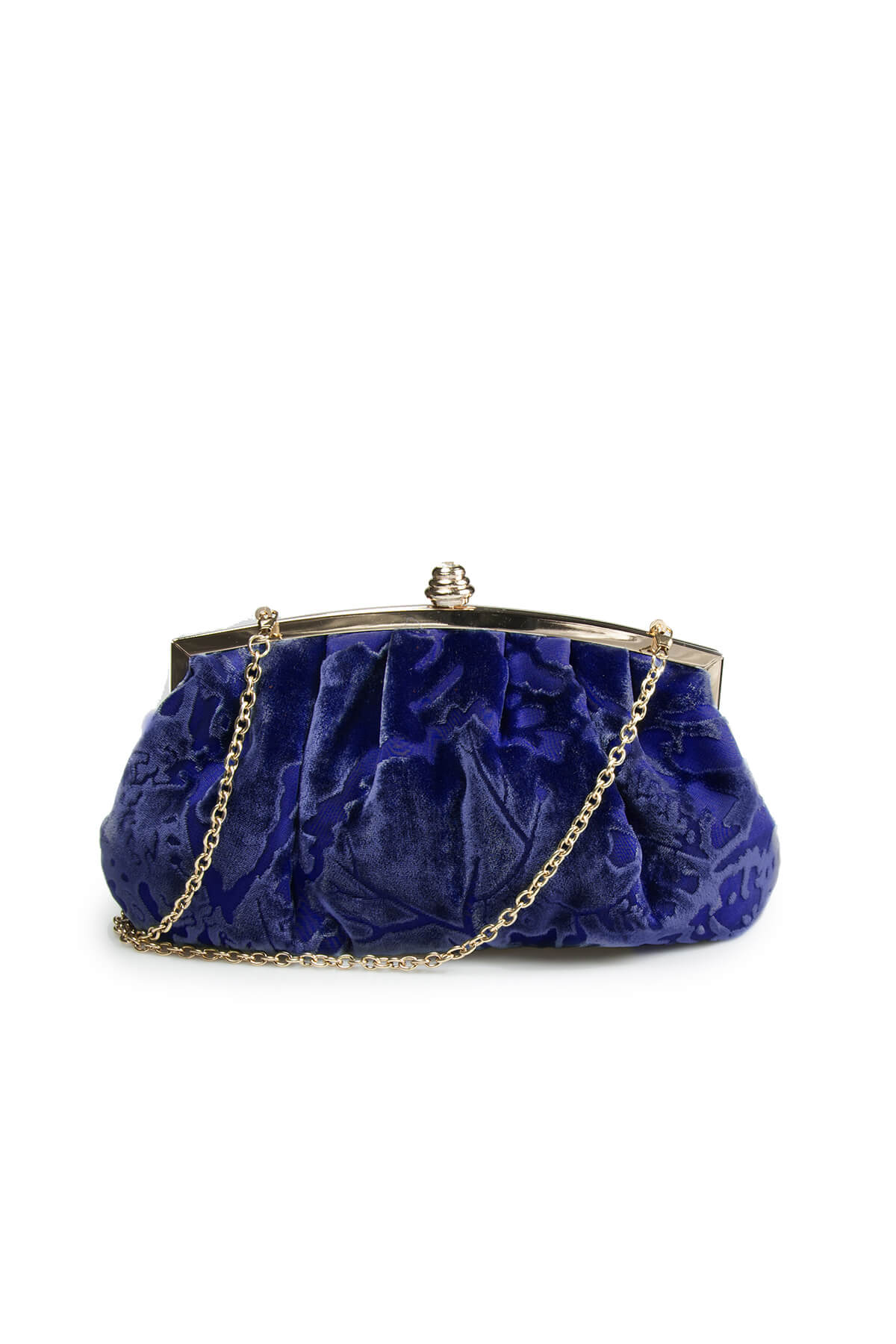Pleated Cut Velvet Top-Frame Clutch in Jewel