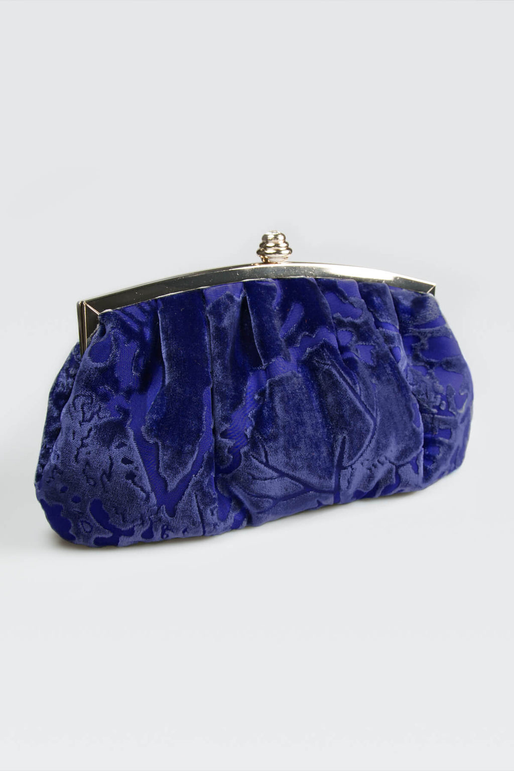 Pleated Cut Velvet Top-Frame Clutch in Jewel