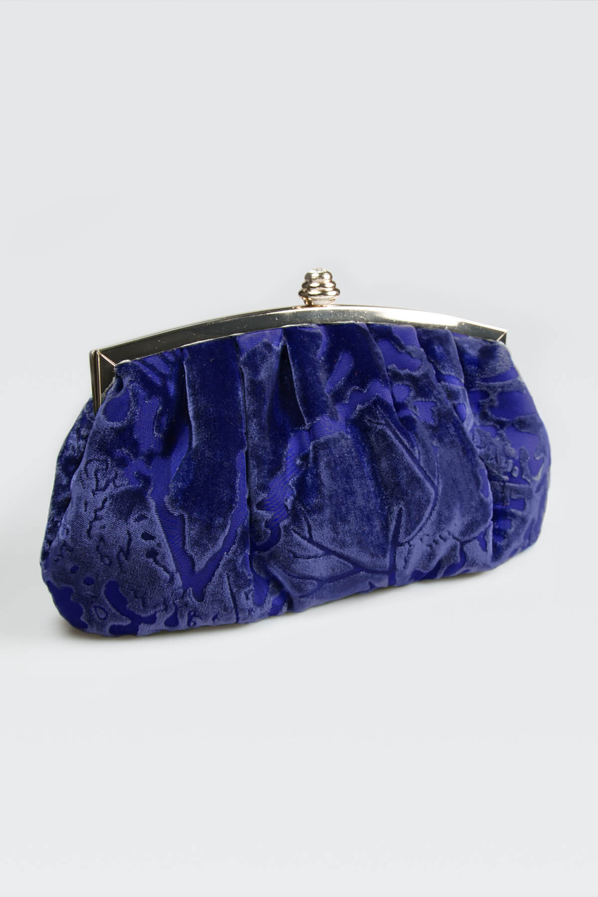 Pleated Cut Velvet Top-Frame Clutch in Jewel