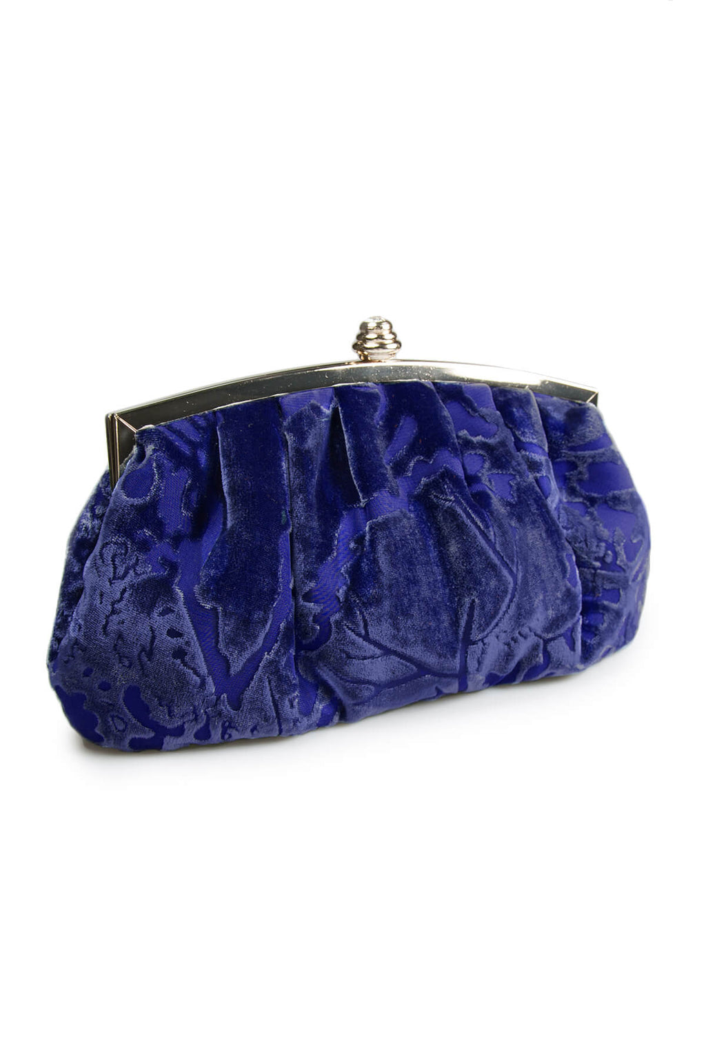 Pleated Cut Velvet Top-Frame Clutch in Jewel