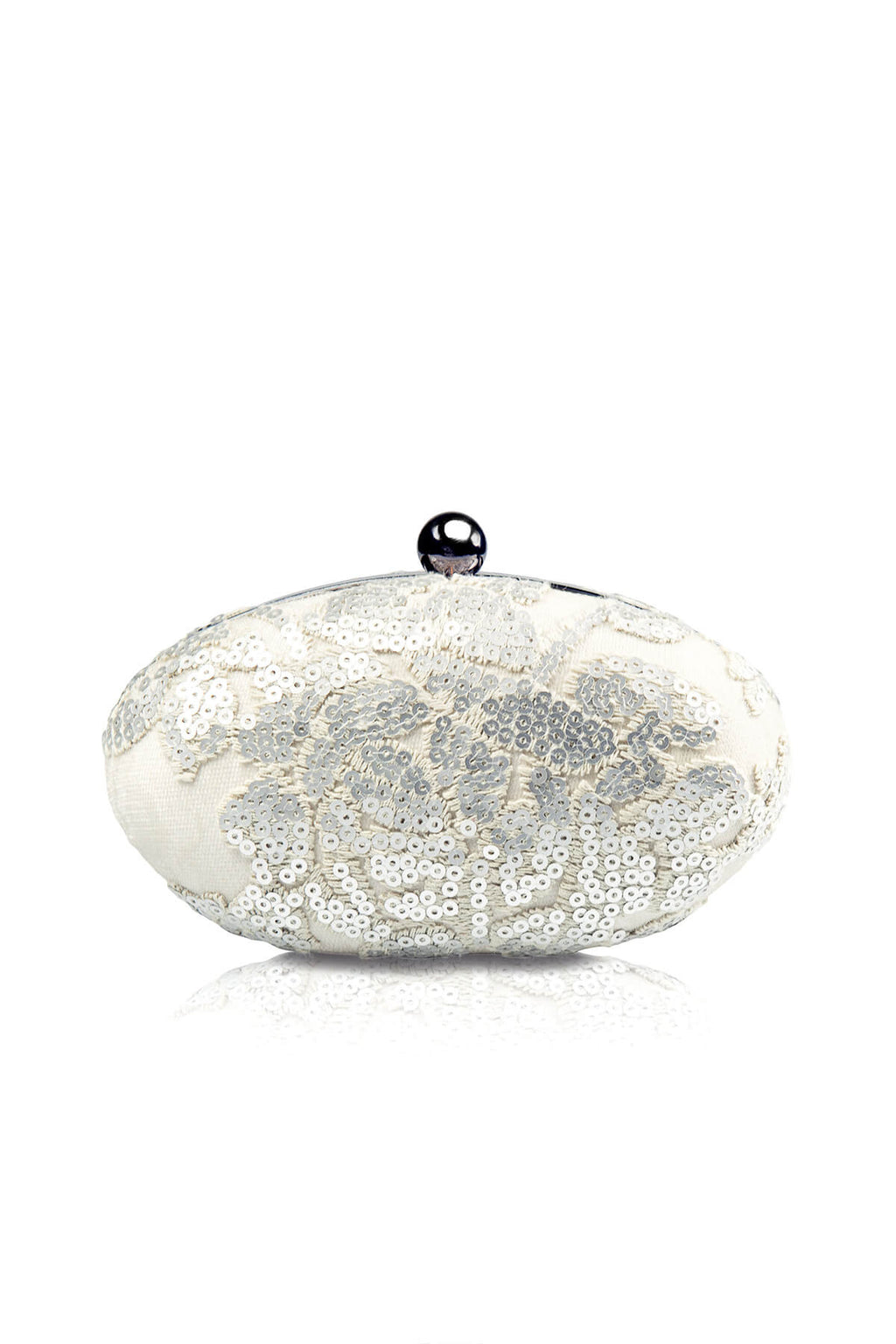 Paillette Embroidered Lace Oval Clutch