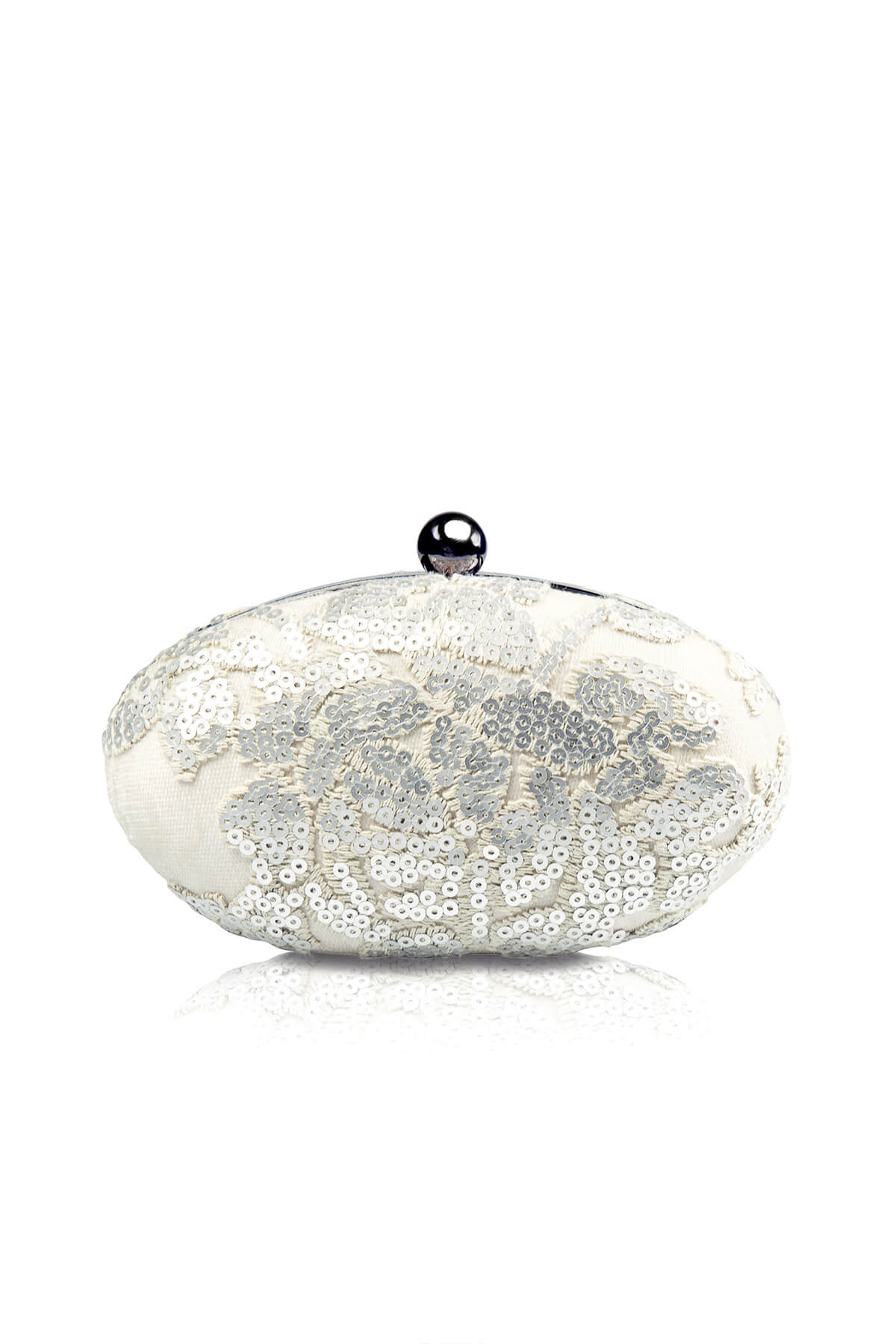 Paillette Embroidered Lace Oval Clutch