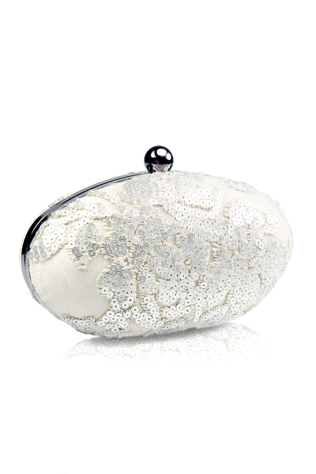 Paillette Embroidered Lace Oval Clutch