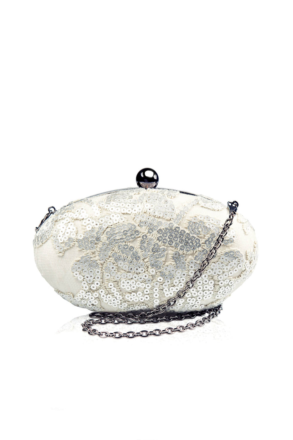 Paillette Embroidered Lace Oval Clutch