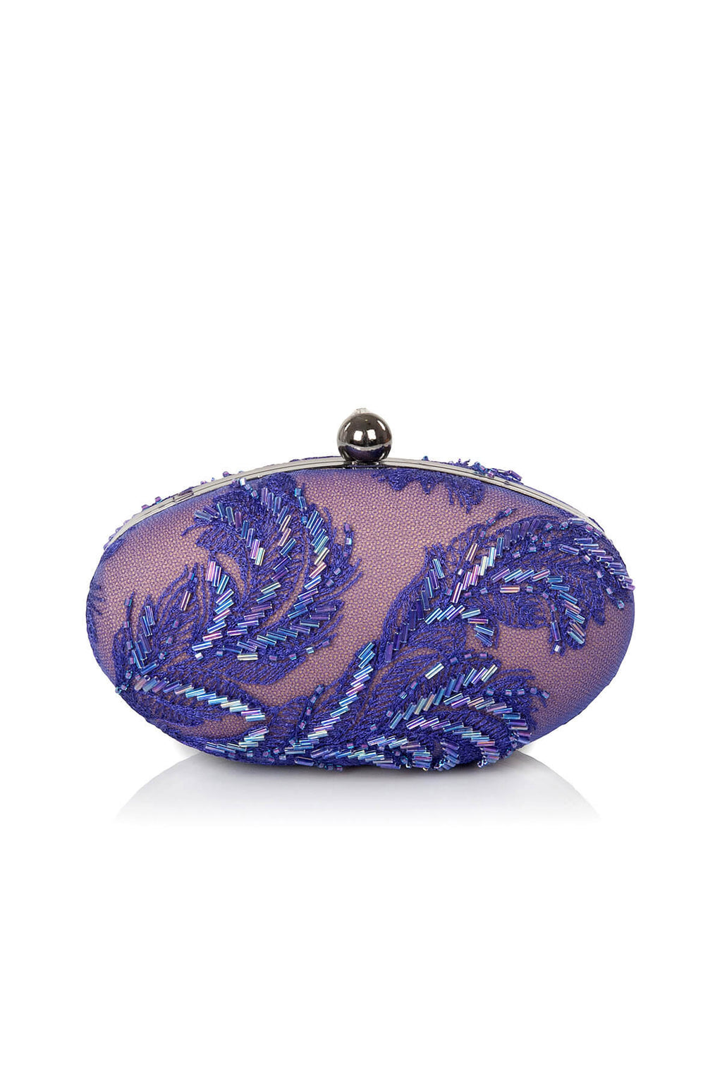 Beaded Feather-Motif Oval Clutch