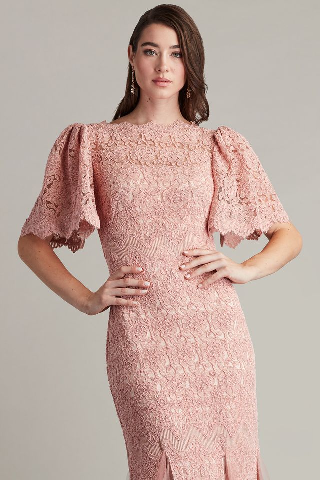 Kelan Embroidered Flutter Sleeve Gown