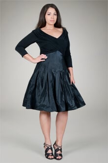 Pleated V-Neck Cocktail Dress in Black