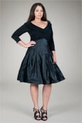 Pleated V-Neck Cocktail Dress in Black