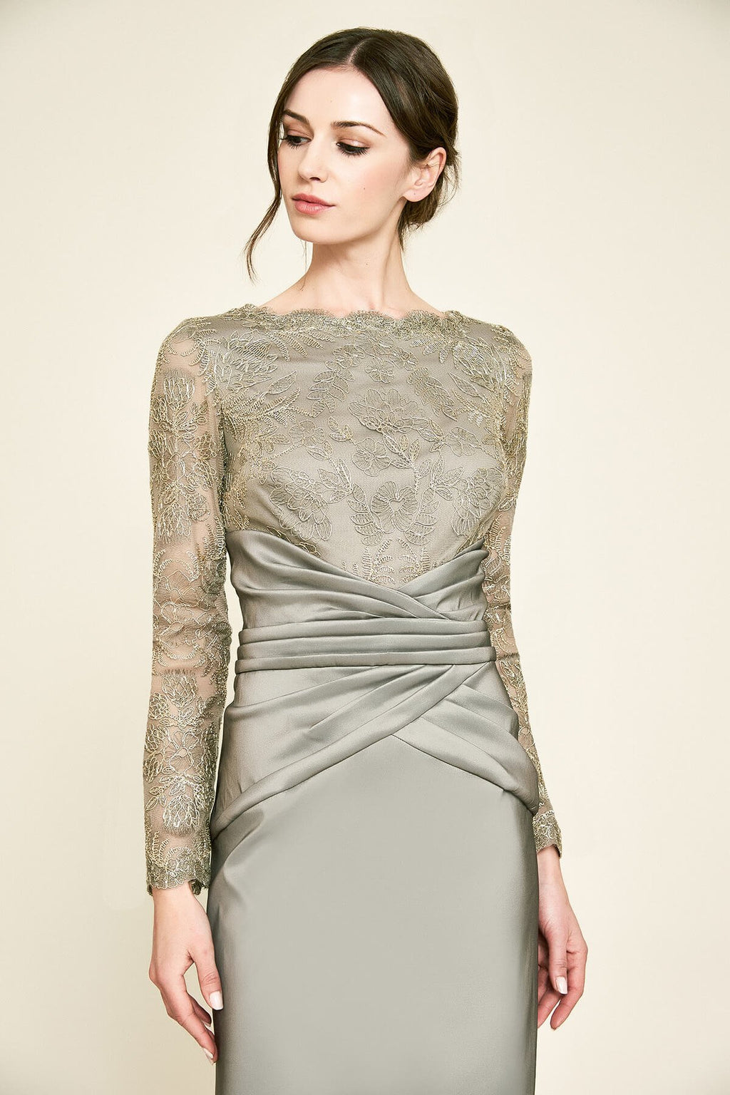 Garan Long-Sleeve Taffeta Gown