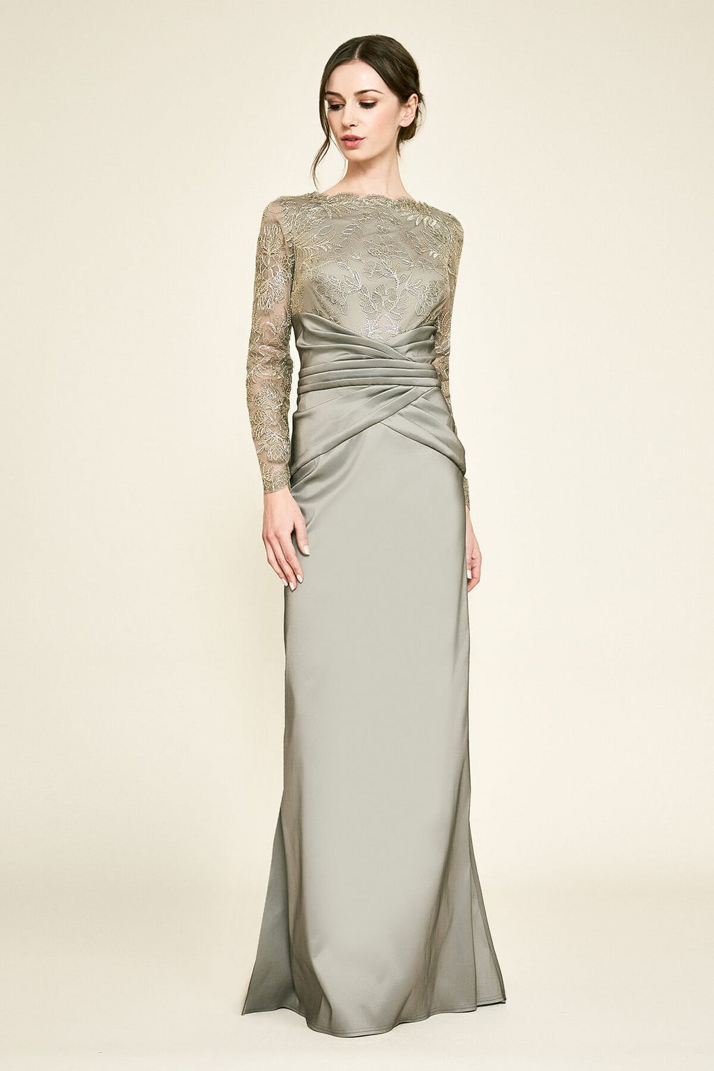 Garan Long-Sleeve Taffeta Gown