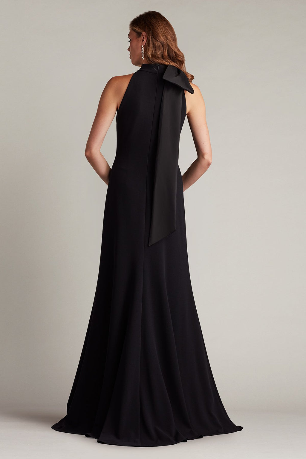Sims Taffeta Shoulder Bow Halter Gown