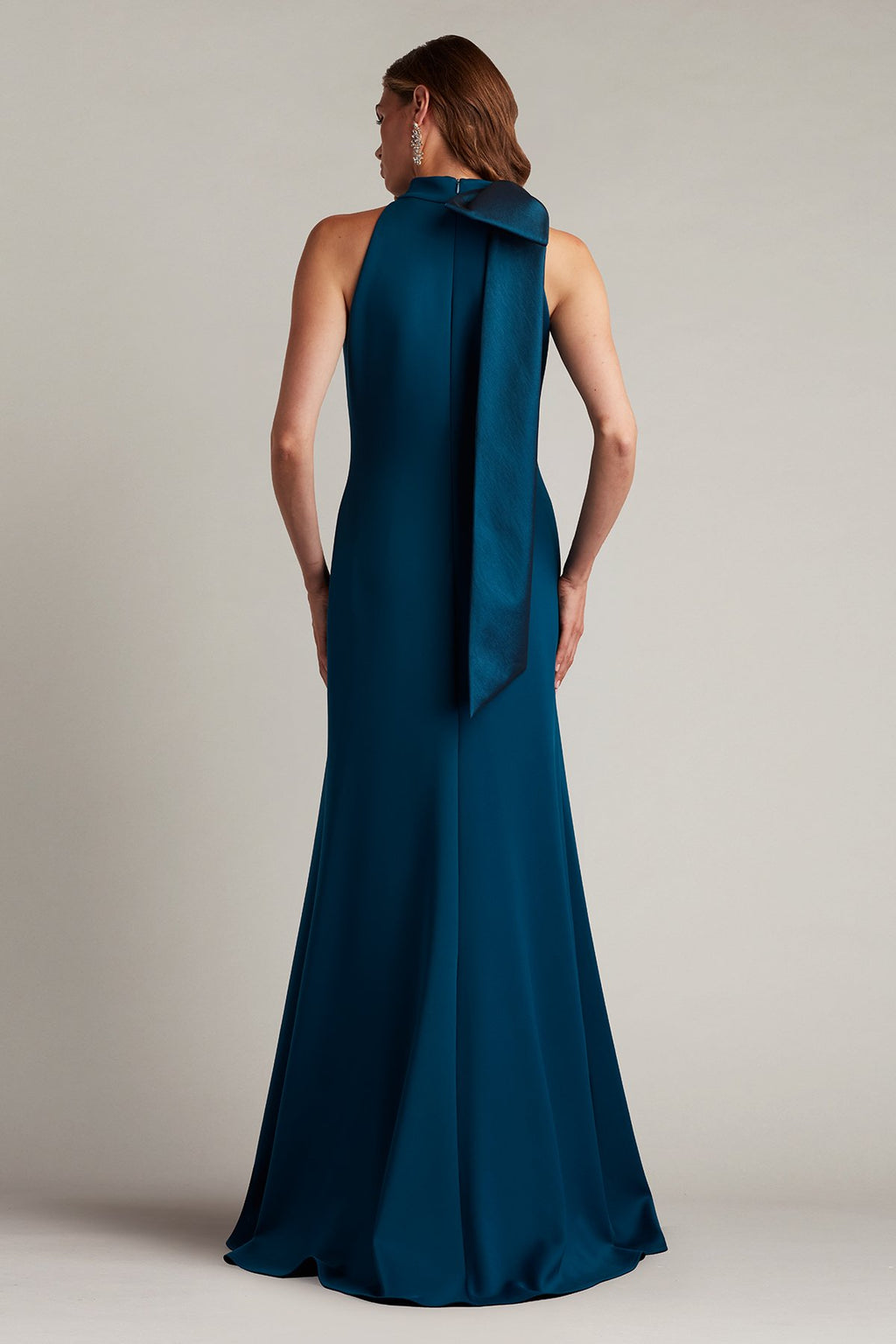 Sims Taffeta Shoulder Bow Halter Gown