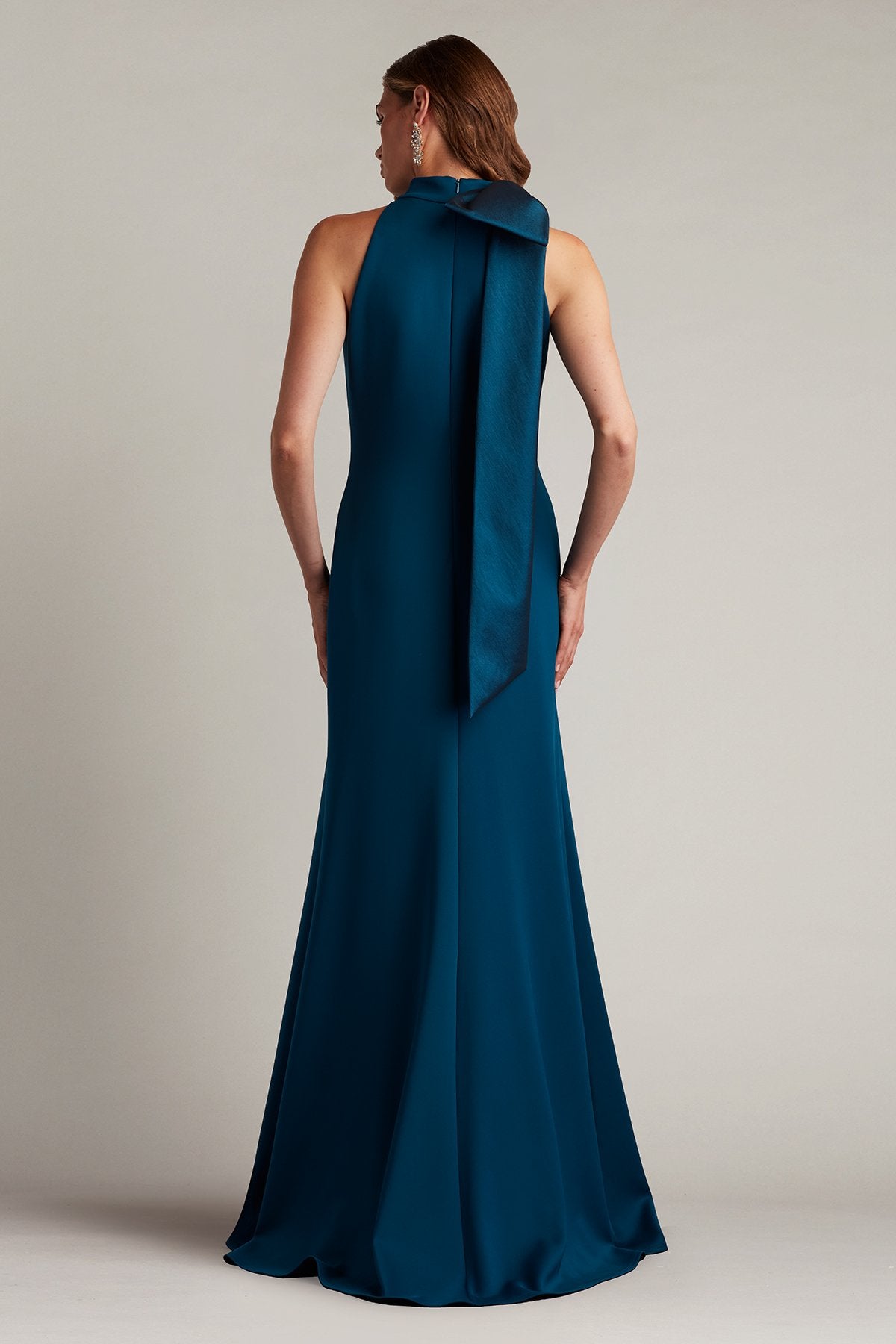 Sims Taffeta Shoulder Bow Halter Gown