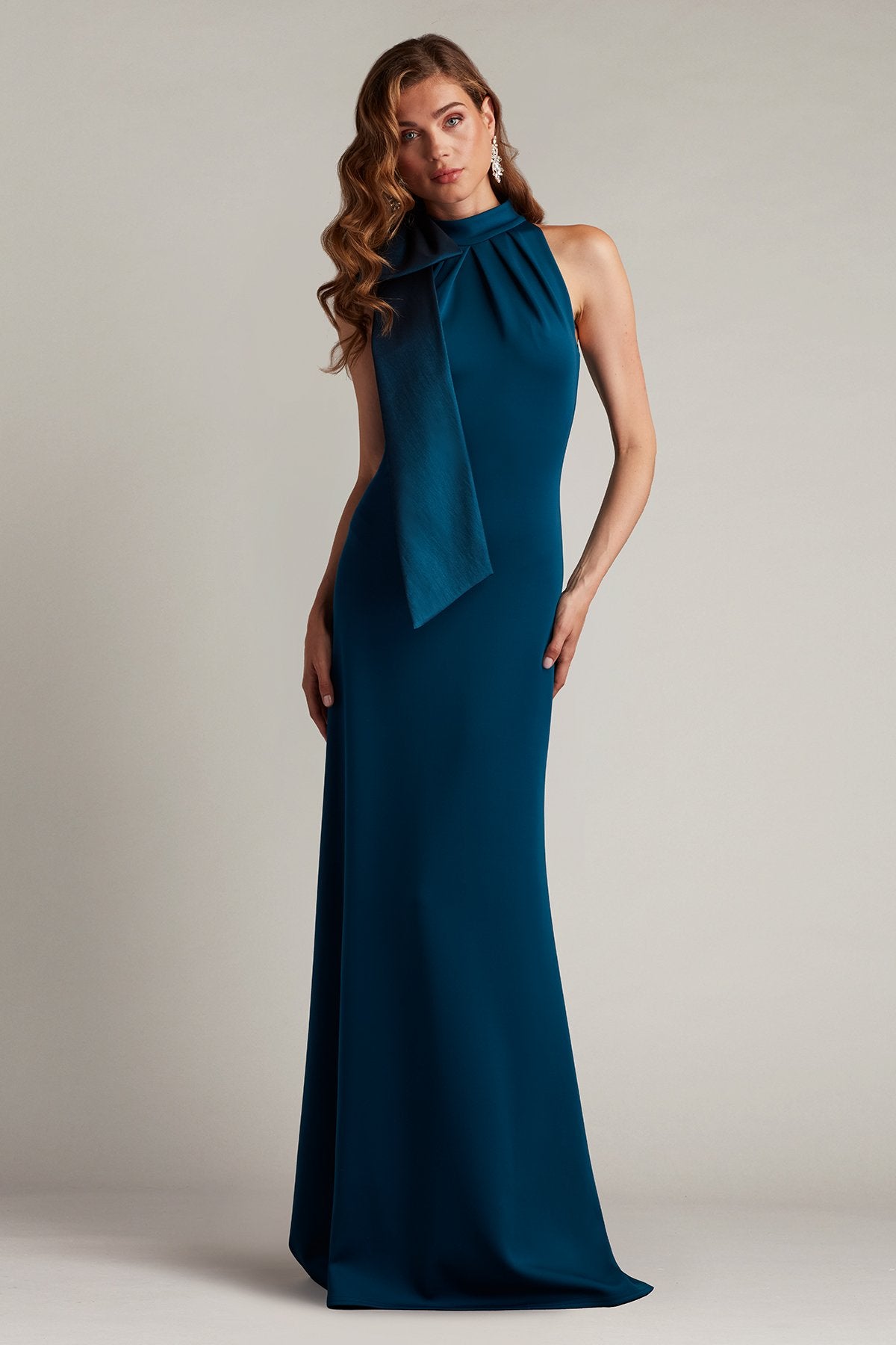 Sims Taffeta Shoulder Bow Halter Gown