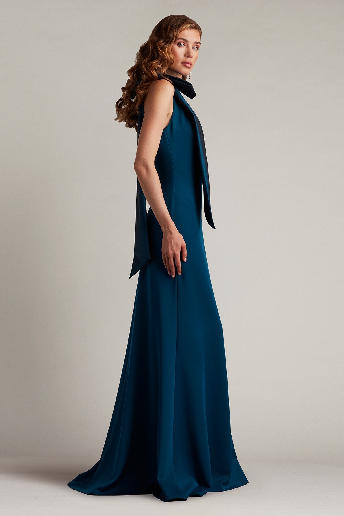 Sims Taffeta Shoulder Bow Halter Gown  Tadashi Shoji Official Online  Boutique