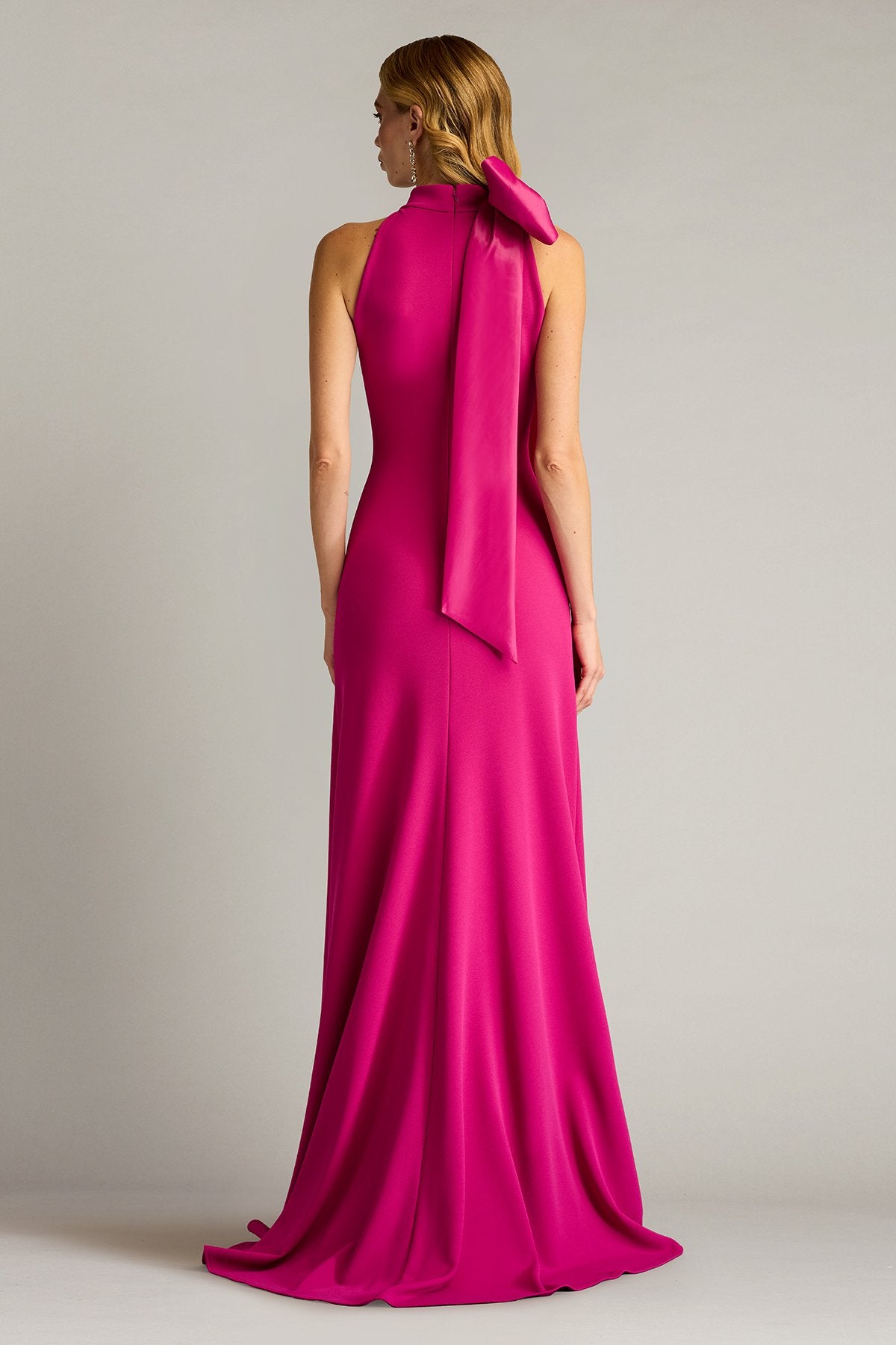 Sims Taffeta Shoulder Bow Halter Gown Hibiscus